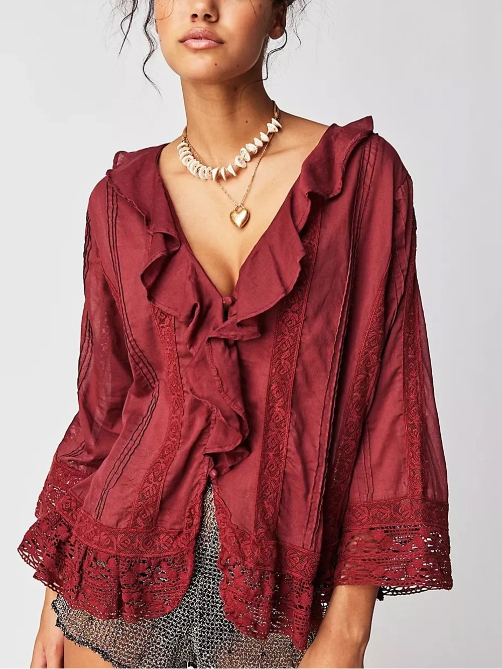 Free People Chante Ruffle top blouse S - Picture 1 of 5